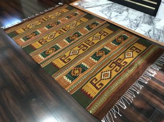 Authentic Hand - Woven 50 " X 79 " Mexican Zapotec Loom Rug From Oaxaca Mexico