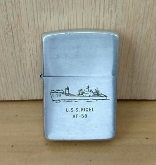 Zippo Military Cigarette Lighter Vintage Navy Ship Uss Rigel Af 58