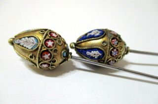 Gorgeous Antique Victorian Micro - Mosaic Easter Egg Style Decorative Hat Pins (2)