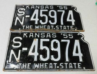 1955 Kansas Passenger Car License Plate Pair Shawnee County