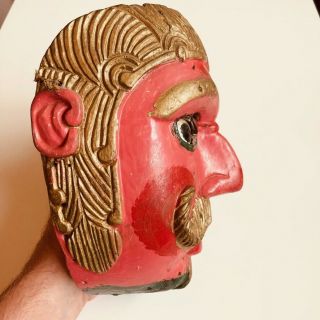 Fine: Antique,  Mexican,  Red face Man Danced Worn Authentic Ethnographic Mask 5