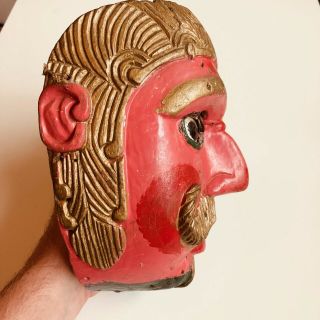 Fine: Antique,  Mexican,  Red face Man Danced Worn Authentic Ethnographic Mask 7