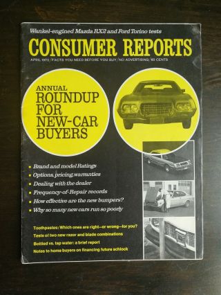 Consumer Reports April 1972 Annual Roundup For Car Buyers - Ford Torino