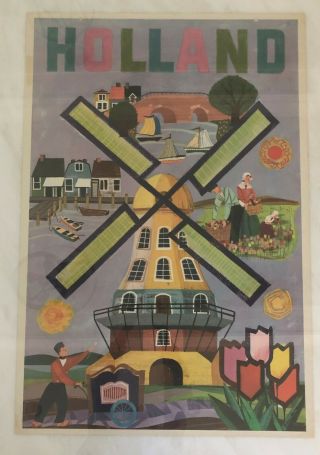 1960s Holland Windmill Travel Vintage Poster Netherlands Berry Weekes