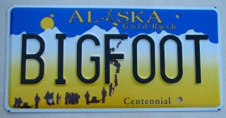 Alaska Vanity License Plate " Big Foot " Bigfoot Legendary Sasquatch