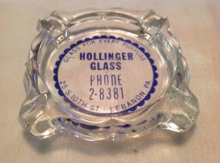 Hollinger Glass Vintage Glass Ashtray,  1930 