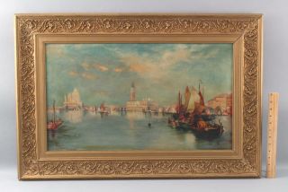 19thc Antique Venice Italy Venetian Harbor Oil Painting After Thomas Moran,  Nr