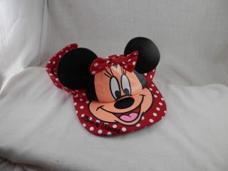 Disney Minnie Mouse Sun Visor Hat Adjustable Ears & Bow Girl Size