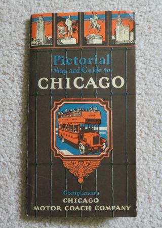 Vintage 1920s Pictorial Map Travel Guide To Chicago Illinois Large Foldout Map