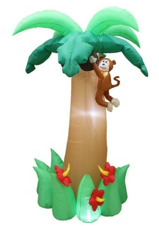 6 Foot Tall Led Inflatable Palm Tree Coconut Monkey Air Blown Yard Decoration