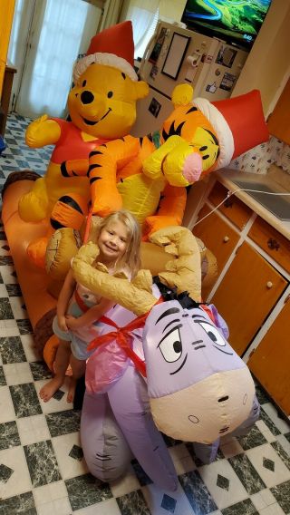 Gemmy Christmas Airblown Inflatable 8’ Disney Winnie The Pooh Tigger Log Sled 2