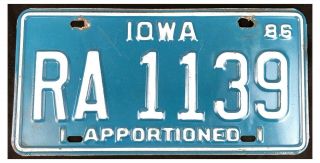 Iowa 1986 Apportioned Truck License Plate Ra 1139