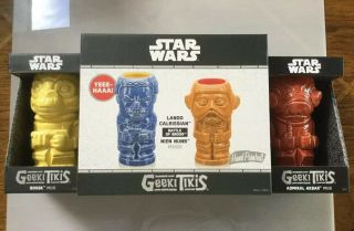 Sdcc Exclusive Star Wars Geeki Tikis Mug Set Bossk,  Lando,  Nien Nunb,  Adm Akbar