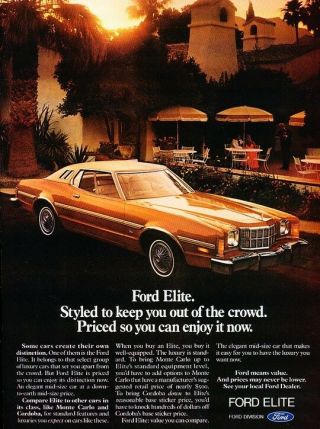 1975 Ford Elite Gran Torino Advertisement Print Art Car Ad J948