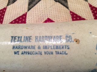 Antique Stoneware Advertising Rolling Pin Texline TX Hardware Co. 2