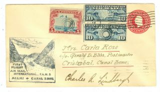 Pilot Charles A.  Lindbergh Signed 1929 Miami To Canal Zone Flight Cover Lindy