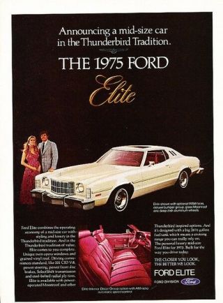 1975 Ford Elite Gran Torino Advertisement Print Art Car Ad K42