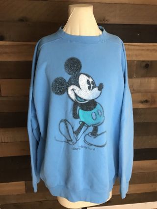 Mickey Mouse Walt Disney World Blue Pullover Crewneck Sweater Mens Size 2xl