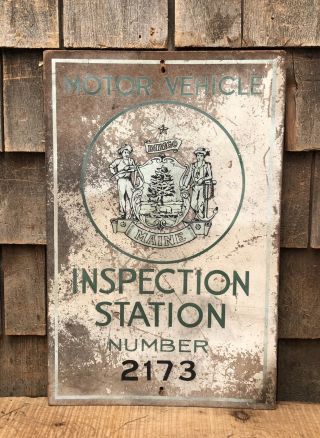 Ultra Rare 1940’s Maine Motor Vehicle Inspection Station Composition Sign
