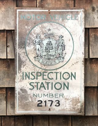 Ultra RARE 1940’s MAINE Motor Vehicle Inspection Station Composition Sign 7