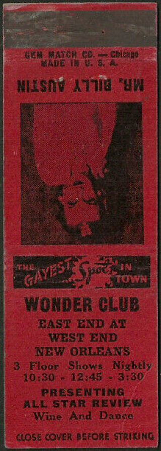Floor Shows Very Old Wonder Club Matchbook Cover Orleans,  La Louisiana