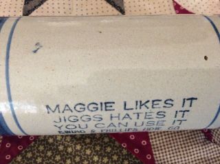 Antique Stoneware Advertising Rolling Pin Ewing & Phillips Hdw.  Co.  Bishop TEXAS 11