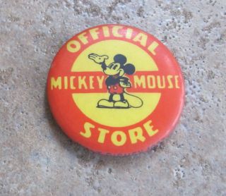 Vgc Vintage 1937 Mickey Mouse Official Store Pin Back Button
