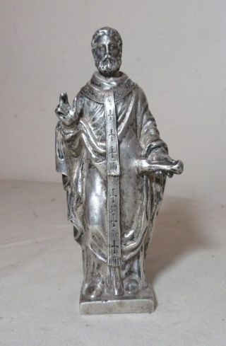 Quality Antique Silver - Plated Religious Saint Figure Figurine Statue Priest
