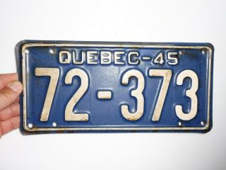 1945 Quebec License Plate Canada Tag Sign Automobile