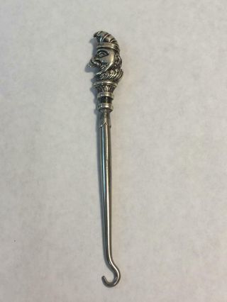 Antique Crisford And Norris 1906 Sterling Silver Mr Punch Glove Button Hook