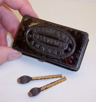 Vintage/antique Toleware Metal Bryant & May London Wax Vesta Tin Case