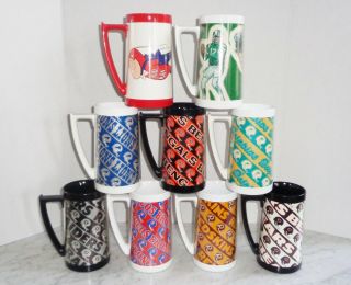 9 Different Thermo Serv West Bend Football Sports Team Insulated Beer Stein Mugs