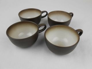 Set Of 4 Edith Heath Ceramics Ca Pottery Flat Teacups Cups Mugs Brown Vintage