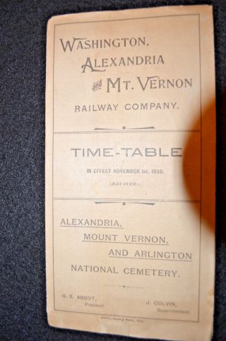 Antique & Vintage 1898 Washington Alexandria And Mt Vernon Time Table