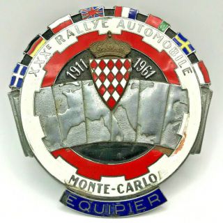 Rare 1961 Rally Monte Carlo Equipier Enamel Badge By Fraisse Demey