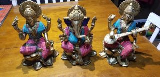 Lakshmi Ganesha Saraswati Brass Statues