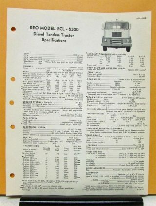 1959 Reo Truck Model Bcl 633d Specification Sheet