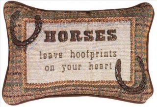 Decorative Pillow Horses Hoof Prints Heart Horseshoe Western Rustic Cowboy