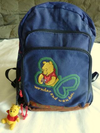 Vintage 90s Disney Winnie The Pooh Navy Canvas/leather Trim Backpack Travel Bag