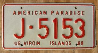Us Virgin Islands - St Johns - Caribbean Island License Plate 1988 J - 5153