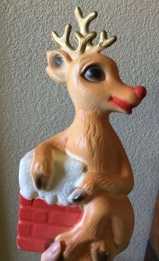 Vintage 1960s Poloron Christmas Pixies Rudolph The Red - Nosed Reindeer Blow Mold