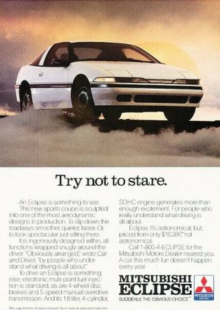 1989 1990 Mitsubishi Eclipse Advertisement Print Art Car Ad D219