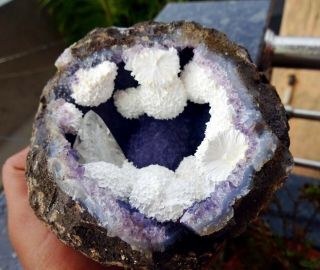 Calcite W/ Okenite Balls On Amethyst Mineral Specimen Act - 2