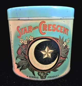 Star And Crescent Cigars 2 For 5¢ Tin Litho 50 Cigars By Dimmig Tax Stamp