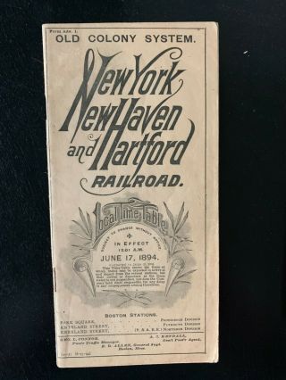 Haven Railroad Old Colony System Local Timetable,  1894