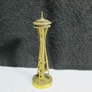 Vintage Solid Brass Space Needle Seattle Washington Usa Souvenir Spinning