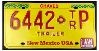 Mexico 1996 Trailer License Plate 6442 - T/rp - Chaves County