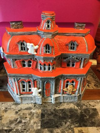 Vintage 1977 Byron Molds Haunted House Ghosts Owl Bats Ceramic 13”w X 12”h