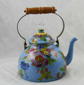 Mackenzie Childs Large Blue Flower Market Teapot 4 Qt