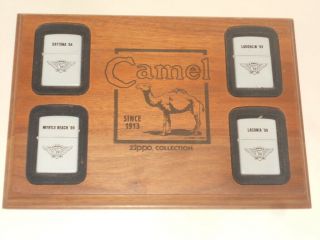 Rare 1999 Zippo Camel Beach Series Set Of 4 Emblem Lighters On Plaque
